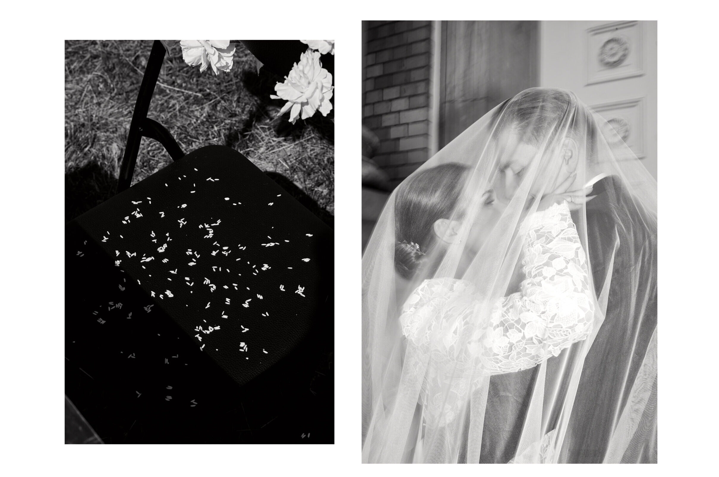 Stara fotografia ślubna, romantyczny moment, para zakochanych, zdjęcia ślubne, elegancka suknia, ślub.